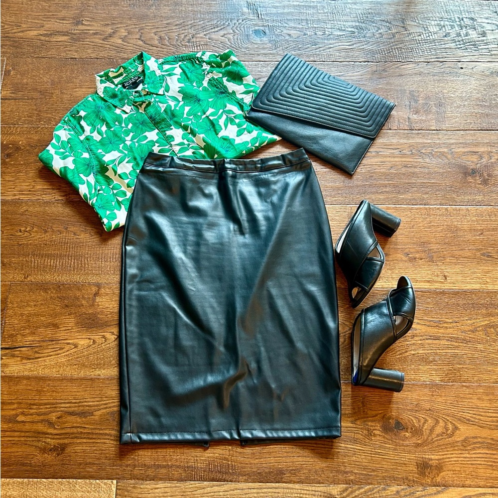 Black Faux Leather Pencil Skirt